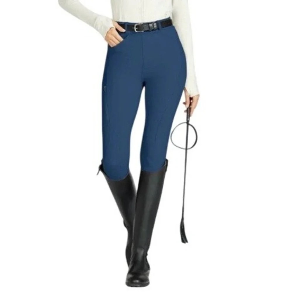 "NWT" Willit Deep Blue Women's Riding Pants Full Seat Silicone Stretch Tights- M